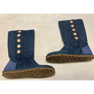 Ugg Australia Women’s Boots Size 7 Blue Denim Fabric Button Slip On 3158